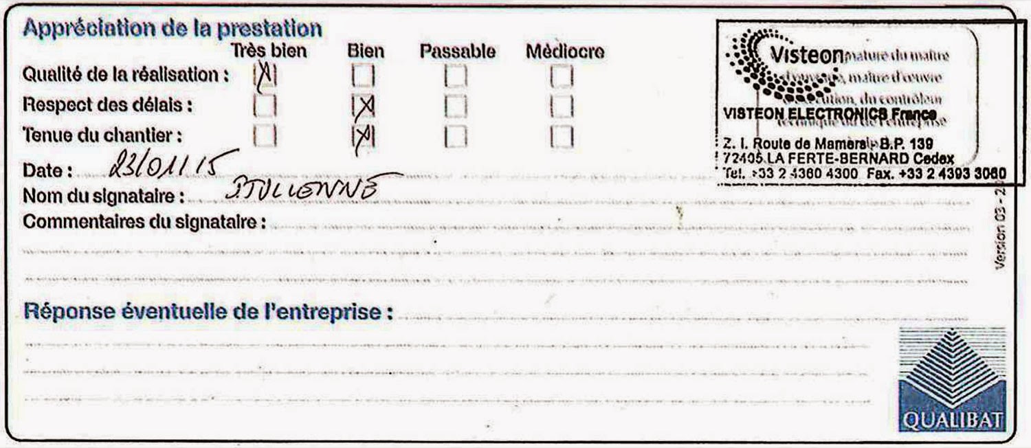 Attestation De Fin De Chantier Visteon La Ferte Bernard 2014 Retour