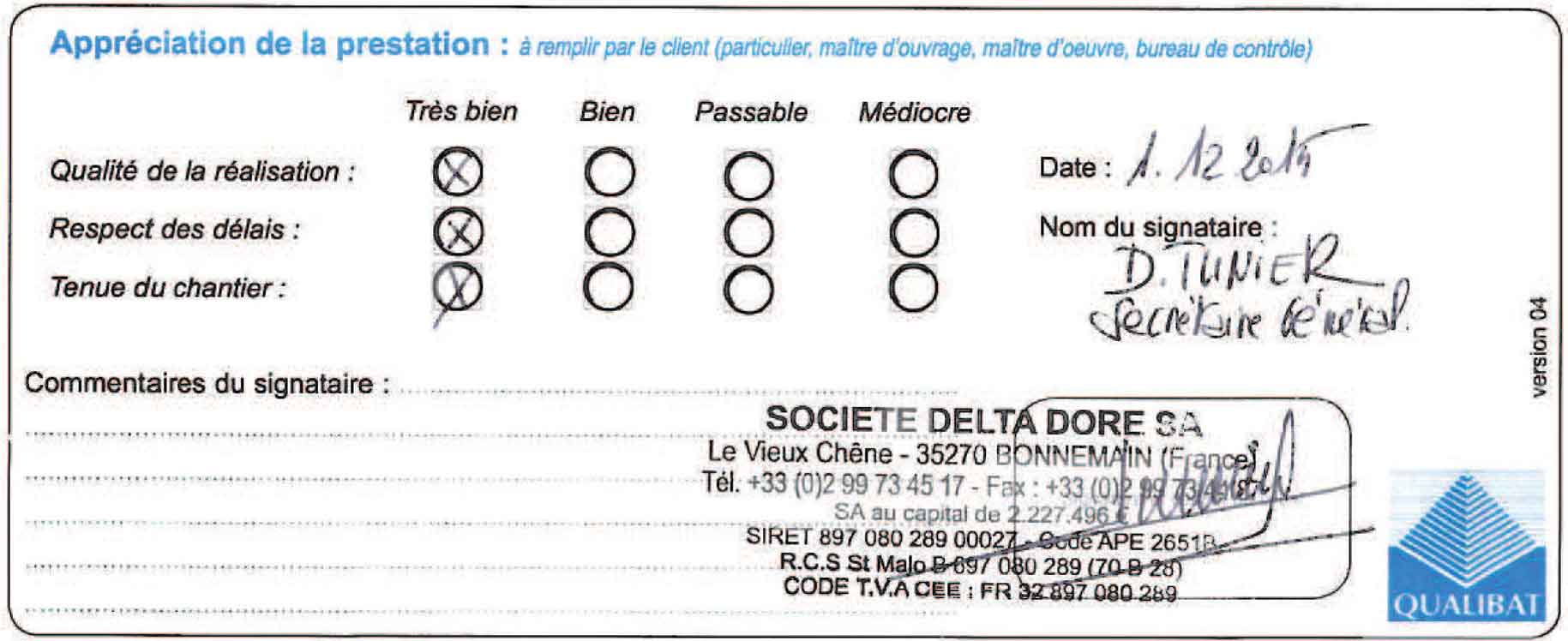 Attestation De Travaux Delta Dore Tinteniac Langlois Sobreti