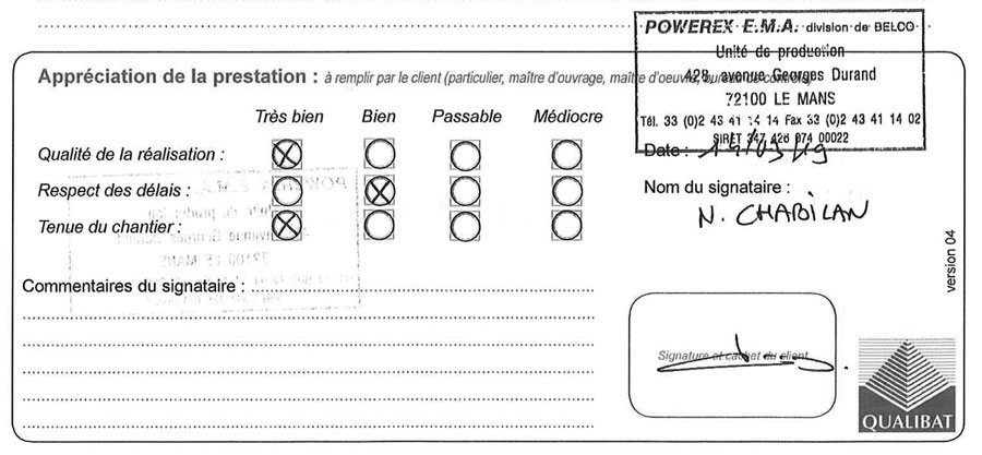 Attestation Qualibat Powerex Langlois Sobreti Le Mans